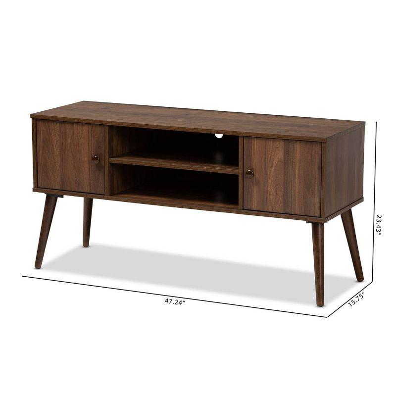 Alard 2 Door Wood TV Stand for TVs up to 50" Walnut - Baxton Studio: Mid-Century Modern Media Console with Fixed Shelves
