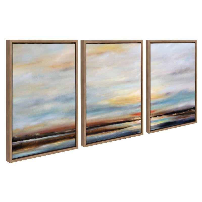 Carolina Sunset Triptych Gold Framed Canvas Wall Art Set