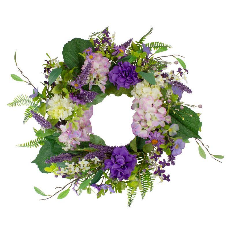 Spring Elegance Purple Hydrangea & Greenery Grapevine Wreath 26"