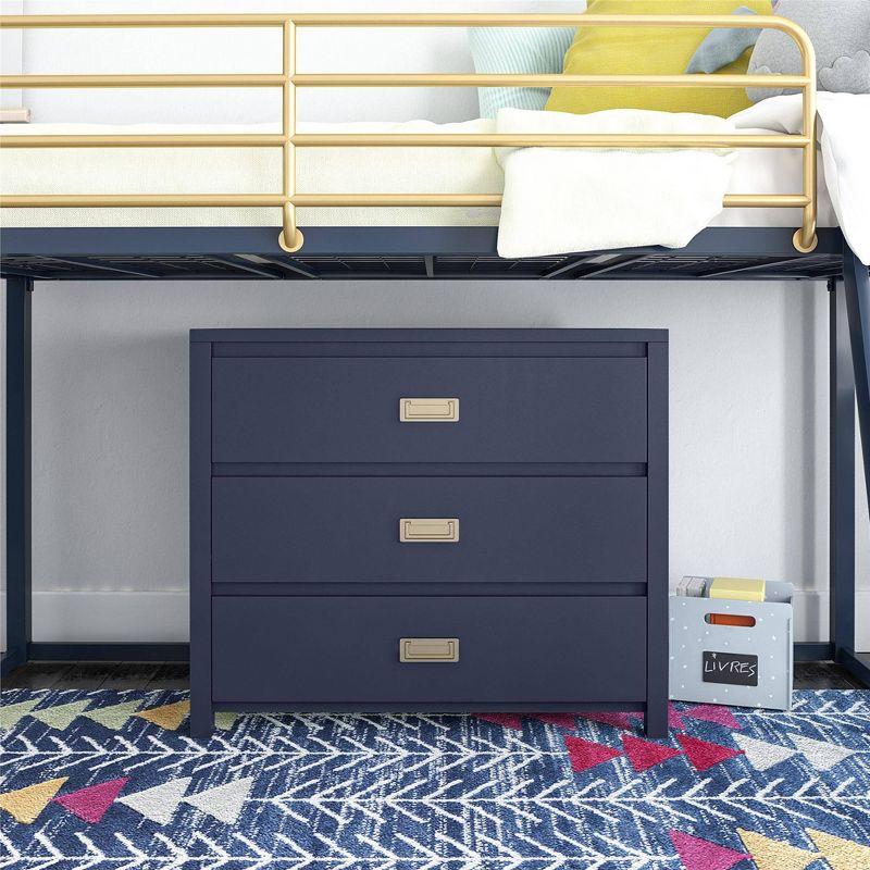 Navy 3-Drawer Kids' Dresser with Gold Pulls