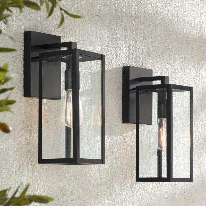 John Timberland Titan Modern Outdoor Wall Light Fixtures Set of 2 Mystic Black 14 1/4" Clear Glass for Post Exterior Barn Deck House Porch Yard Patio