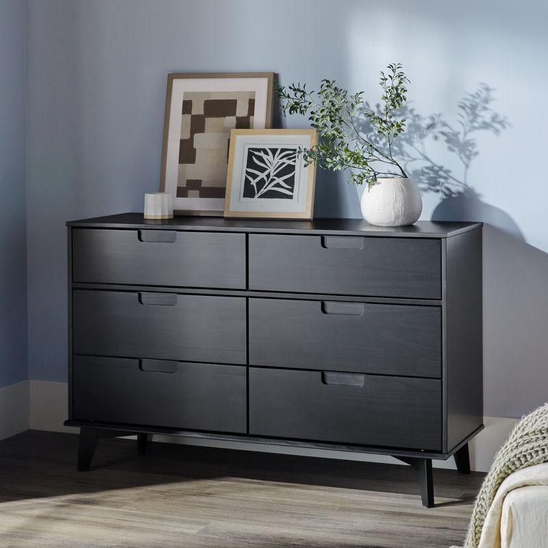 Black Pine Mid-Century Modern 6-Drawer Dresser