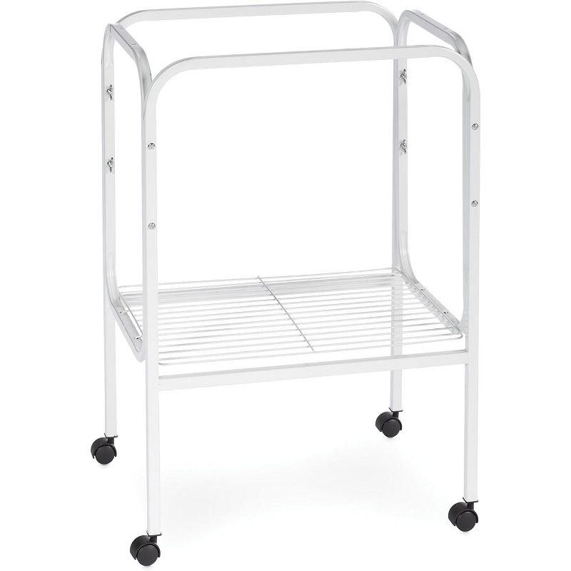 White Tubular Steel Bird Cage Stand with Shelf