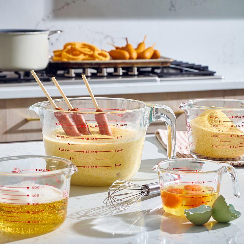 Set of 4 Clear Glass Measuring Cups with Red Markings