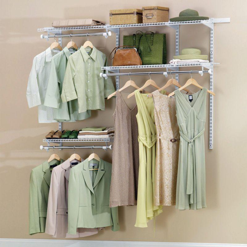 White Adjustable Steel Closet Organizer Kit with Shelves and Rods