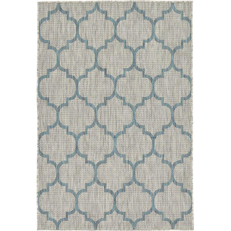 Gray and Blue Synthetic Outdoor Trellis Rug, 4' x 6'