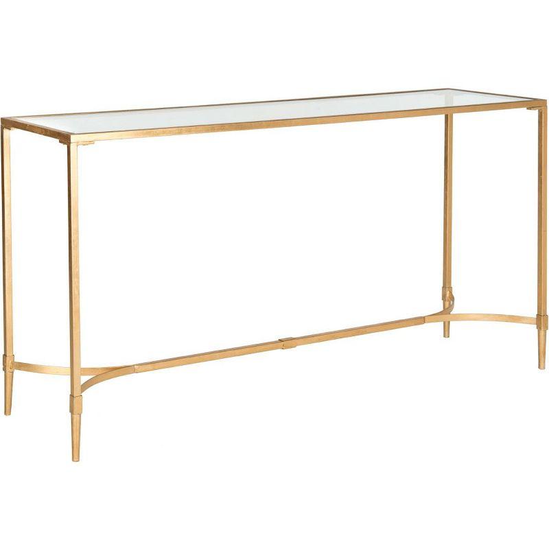 Elegant Transitional Gold Iron & Glass Rectangular Console Table with Storage