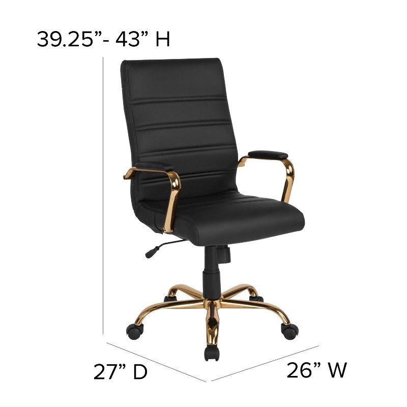 Flash Furniture High Back Black LeatherSoft Executive Swivel Office Chair with Gold Frame and Arms