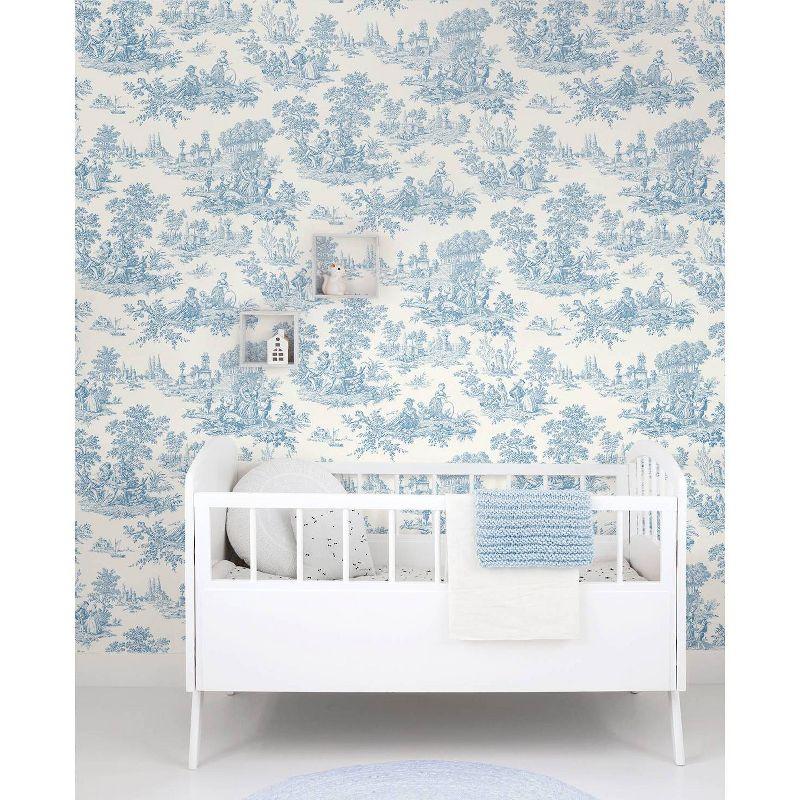 NextWall Chateau Toile Peel and Stick Wallpaper Blue: Removable Vinyl, Self-Adhesive, Traditional Toile Design, 30.75 Sq Ft Coverage