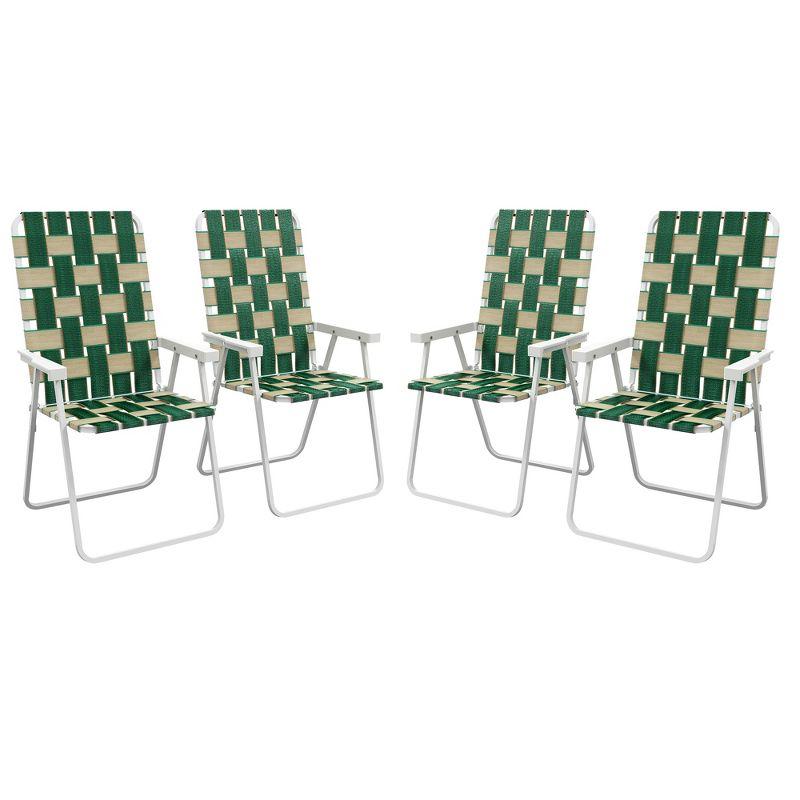 Outsunny Set of 4 Patio Folding Chairs, Classic Outdoor Camping Chairs, Portable Lawn Chairs w/ Armrests, Green