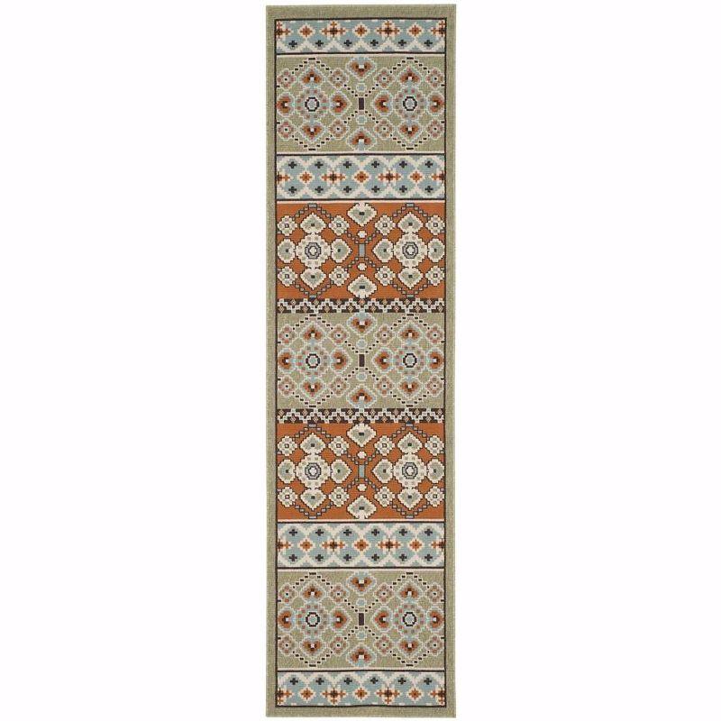 Green and Terracotta Synthetic Reversible Runner Rug