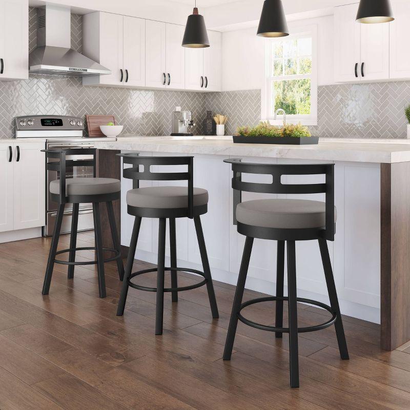 Amisco Render Upholstered Counter Height Barstool Taupe/Black: Faux Leather, Steel Frame, 26" Seat