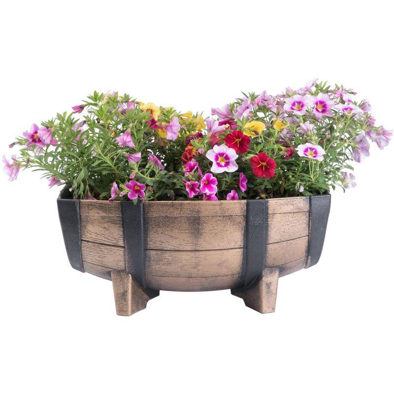 Gardenised Rustic Wood- Look Plastic Half Barrel Flower Pot Garden Planter, Pack of 2