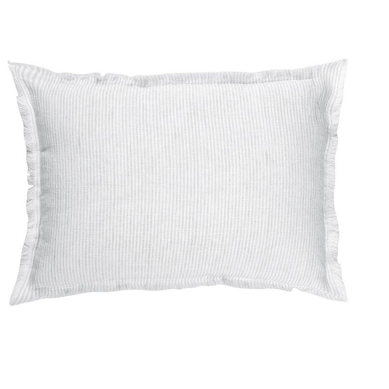 Grey Pinstripe Fringe So Soft Linen Pillow 14x20 Down Insert