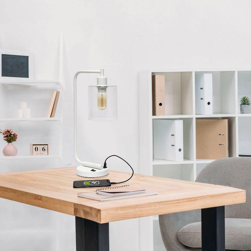 Modern Iron Desk Lamp with USB Port and Glass Shade White - Lalia Home: ETL Listed, No Assembly Required