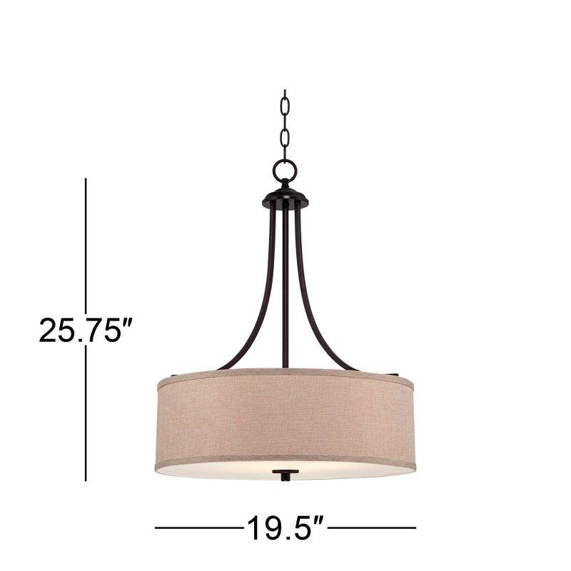 Franklin Iron Works Oil Rubbed Bronze Pendant Chandelier 19 1/2" Wide Farmhouse Rustic Oatmeal Linen Drum Shade Fixture for Dining Room Kitchen Island