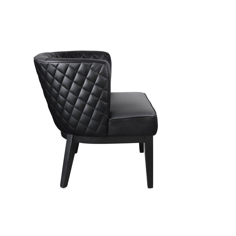 Elegant Quilted Black Leather Barrel Accent Chair with Wood Base