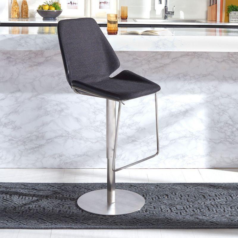 Sleek Saddle-Style 24" Black Leather & Metal Barstool