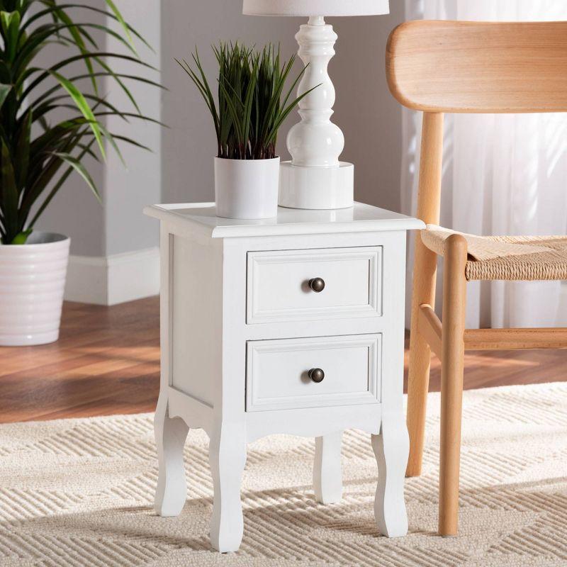 Caelan Wood 2 Drawer Nightstand White - Baxton Studio: Traditional Style, MDF Frame, No Assembly Required