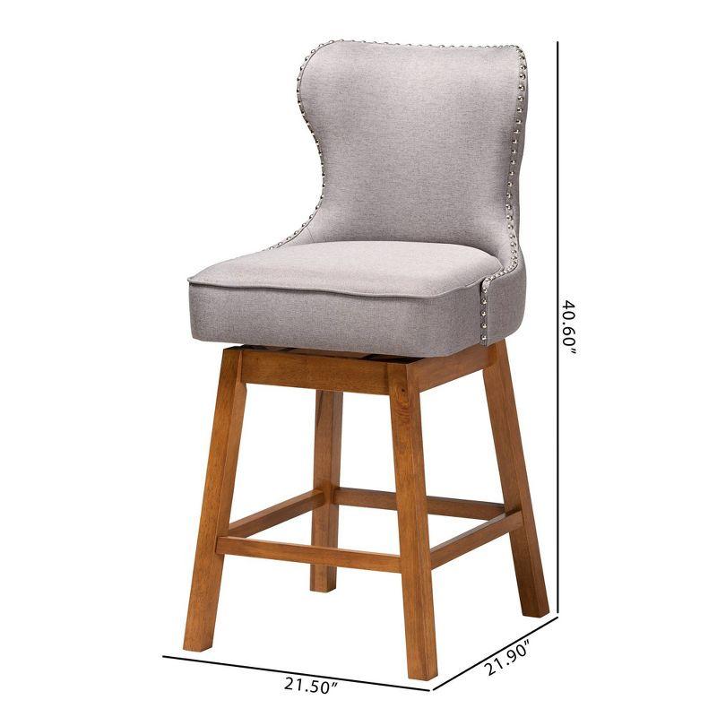 2pc Gradisca Wood Swivel Counter Stool Set Gray/Walnut Brown - Baxton Studio: Upholstered, Button Tufted, Nailhead Trim