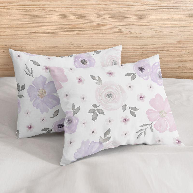 Sweet Jojo Designs Queen Duvet Cover and Shams Set Watercolor Floral Purple Pink Grey 3pc