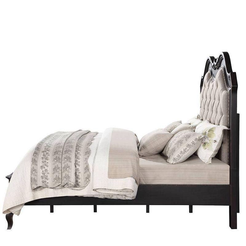 66.5" Queen Bed Chelmsford Bed Beige Fabric Antique Black Finish - Acme Furniture: Linen Upholstery, Wood Frame, Tufted Design