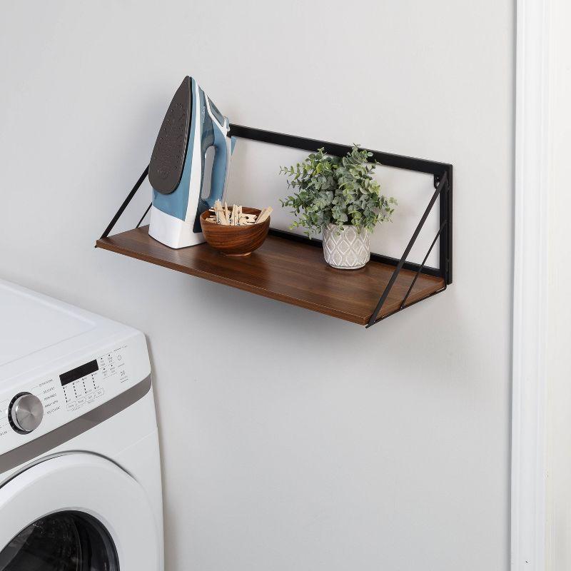 Honey-Can-Do Large Laundry Wall Shelf with Wood Walnut: 24 Inch Floating Shelf, Steel Frame, 15 lb Capacity