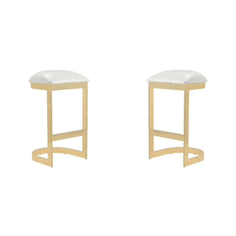 Set of 2 Aura Upholstered Stainless Steel Barstools White - Manhattan Comfort: No Assembly, Fixed Height