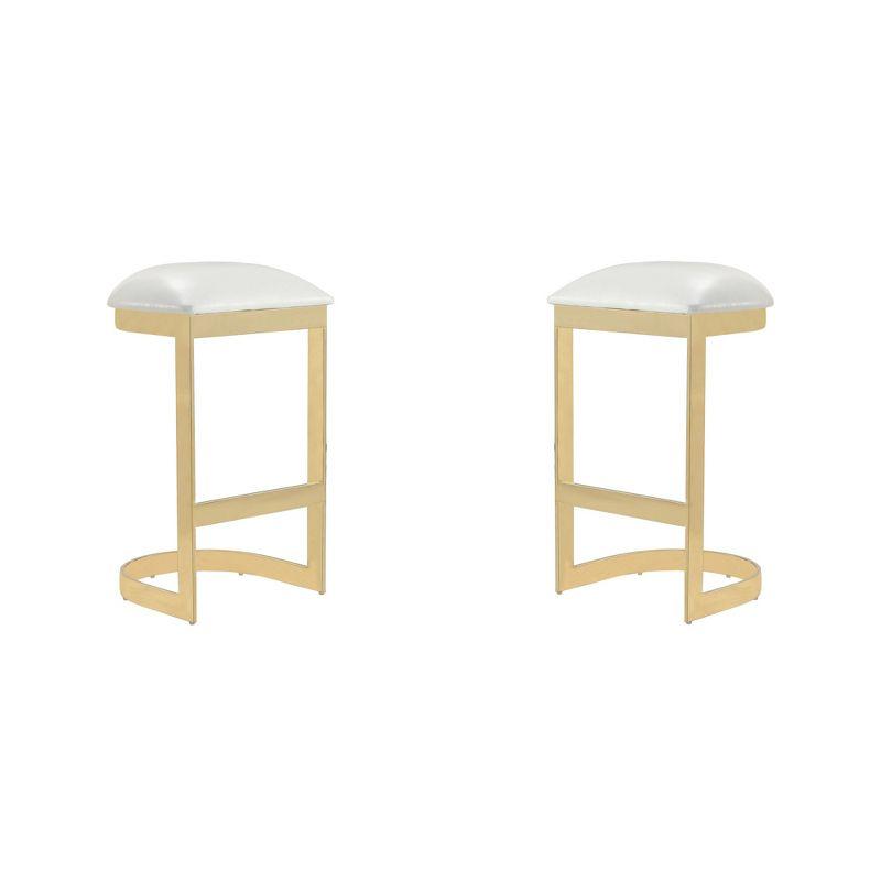 Set of 2 Sleek White and Brass Metal Barstools 17"x29"