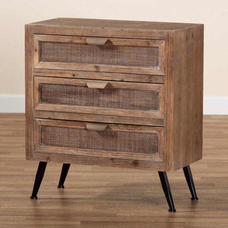 Calida Wood and Rattan 3 Drawer Storage Cabinet Brown - Baxton Studio