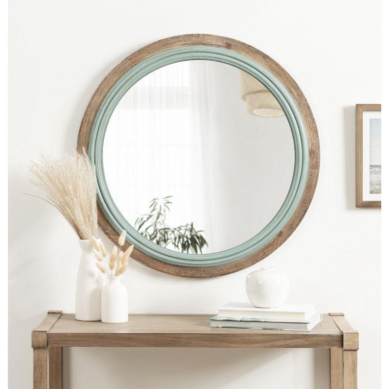 Kate and Laurel Palmer Wood Round Wall Mirror, 26" Diameter, Blue