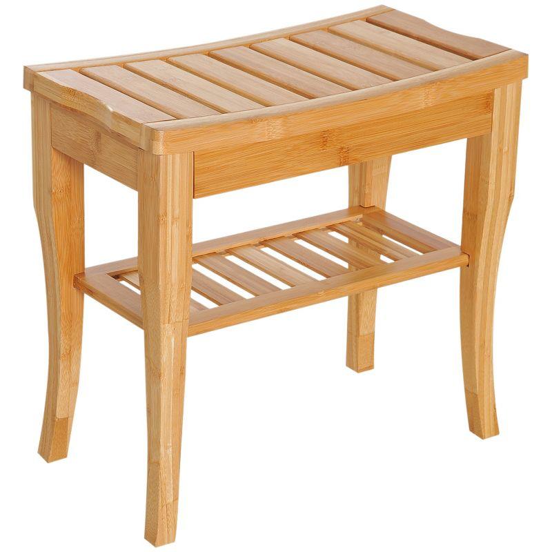 Natural Bamboo Wood Spa Shower Bench with Storage Shelf