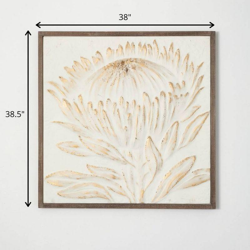 Gold-Brushed Embossed Protea Artwork with Weathered Wood Frame