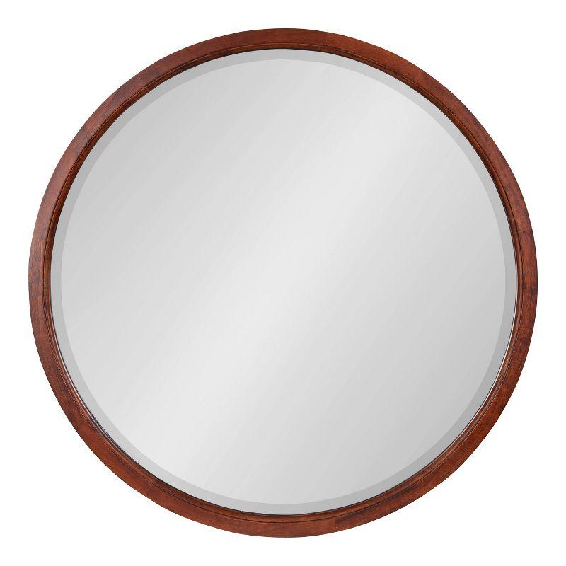 32" x 32" Hogan Round Framed Decorative Wall Mirror Walnut Brown : Modern Wood Frame, No Assembly Required