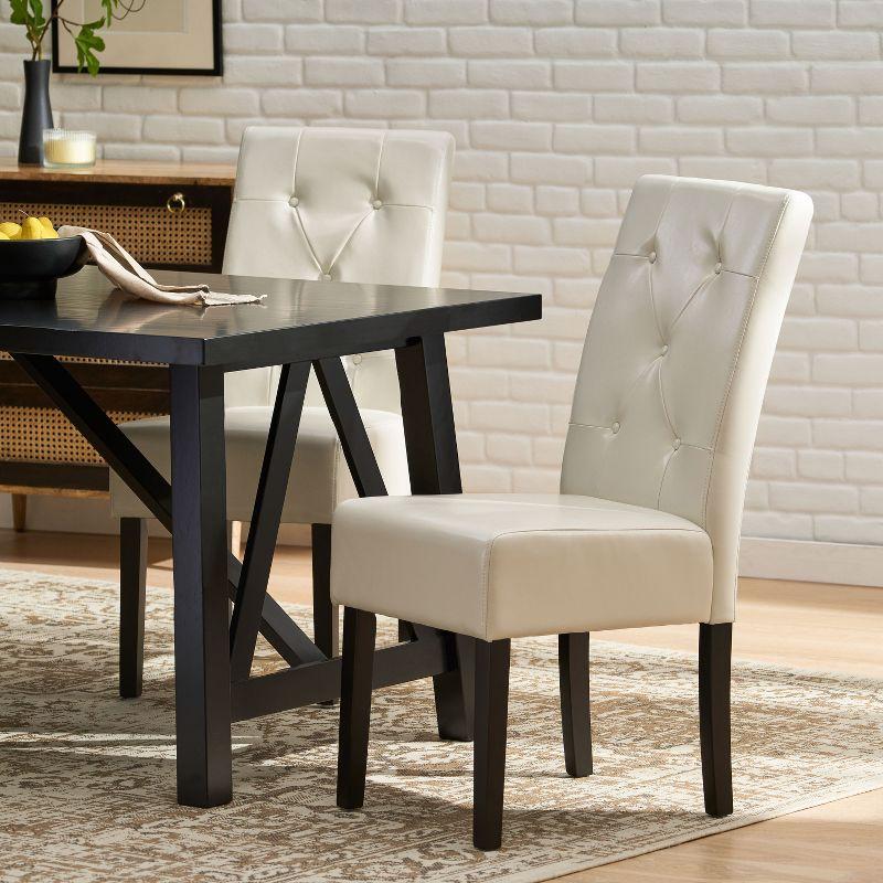 GDFStudio San Marcos Contemporary Tufted Dining Chairs (Set of 2), Ivory/Faux Leather