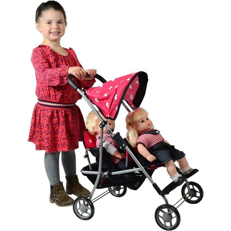 The New York Doll Collection My First Doll Heart Design Twin Stroller Pink