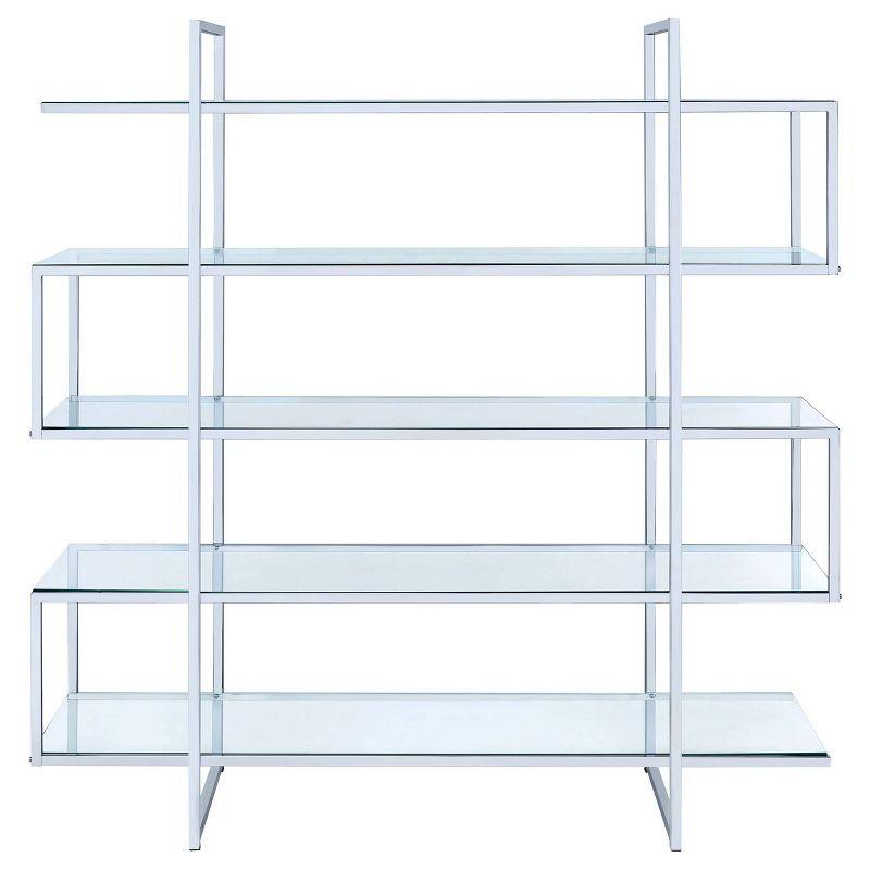 Chrome and Clear Glass 5-Tier Modern Bookcase