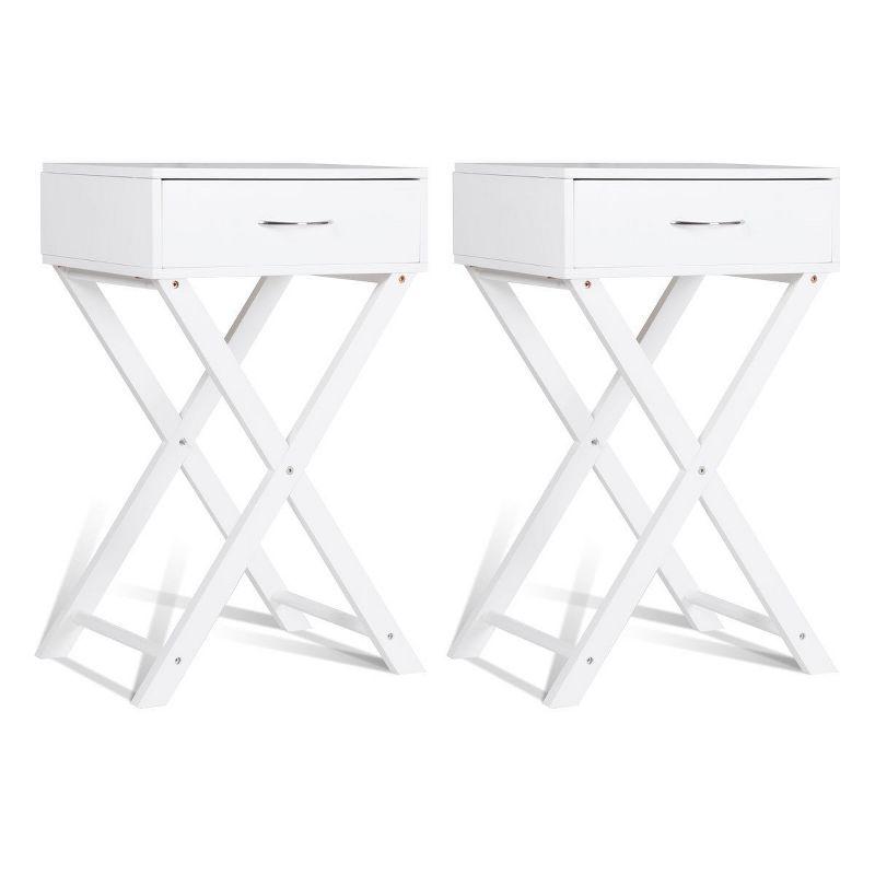 Modern White MDF Nightstand with X-Shape Legs and Storage Drawer