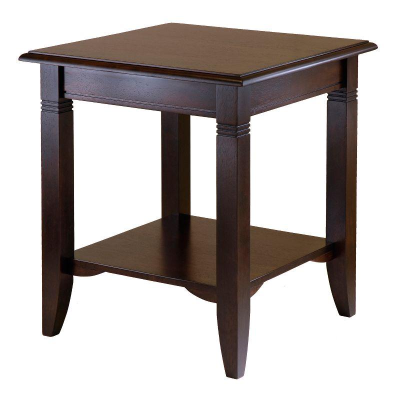 Nolan Cappuccino Square Wood End Table with Shelf