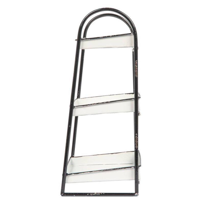 Storied Home 3-Tier Metal Tray with Black Frame and Rim Heavily Distressed White: Fixed Shelves, No Assembly Required