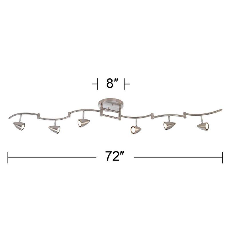 Pro Track Heavy Duty Axel 6-Head LED Ceiling Track Light Fixture Kit Swing Arm GU10 Silver Brushed Nickel Finish Metal Modern Kitchen 72" Wide