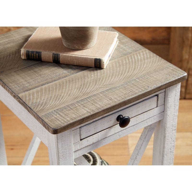 Adalane Side Table White/Gray: Vintage Crossbuck Design, USB Ports, Storage - Signature Design by Ashley