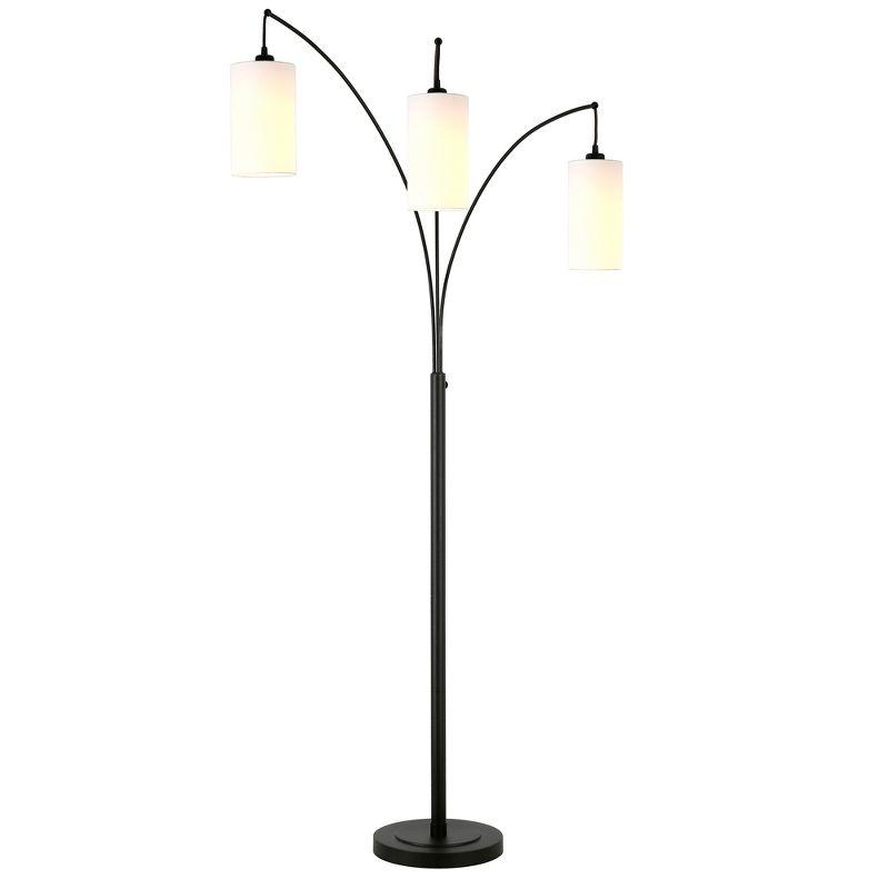 Hudson and Canal 3-Light Torchiere Floor Lamp with Fabric Shade Blackened Bronze/White: Metal Body, Push Button Foot Switch
