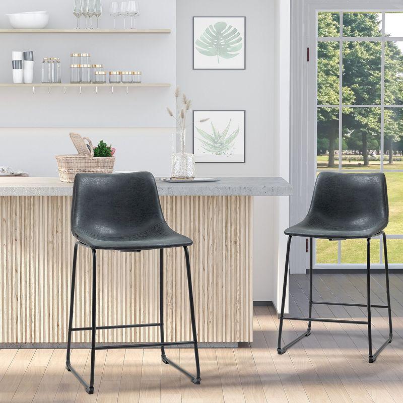 HOMCOM Counter Height Bar Stools Set of 2, Vintage PU Leather Barstools with Footrest for Dining Room, Home Bar, Kitchen