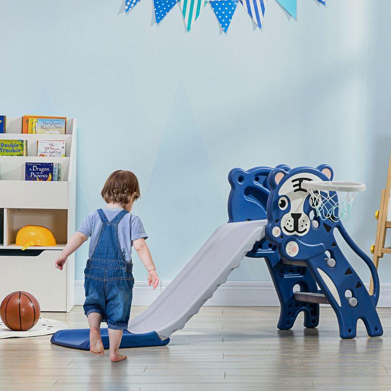 Blue and White Indoor Toddler Slide with Basketball Hoop