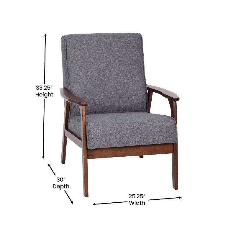 Flash Furniture Langston Commercial Grade Faux Linen Upholstered Mid Century Modern Arm Chair with Walnut Finished Wooden Frame and Arms in Gray