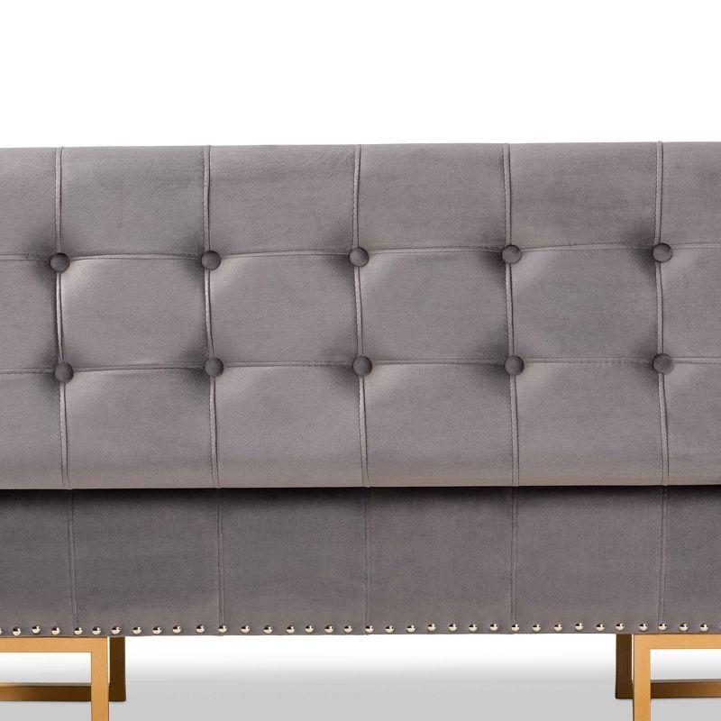 Ellery Grey Velvet Tufted Storage Ottoman with Gold Base