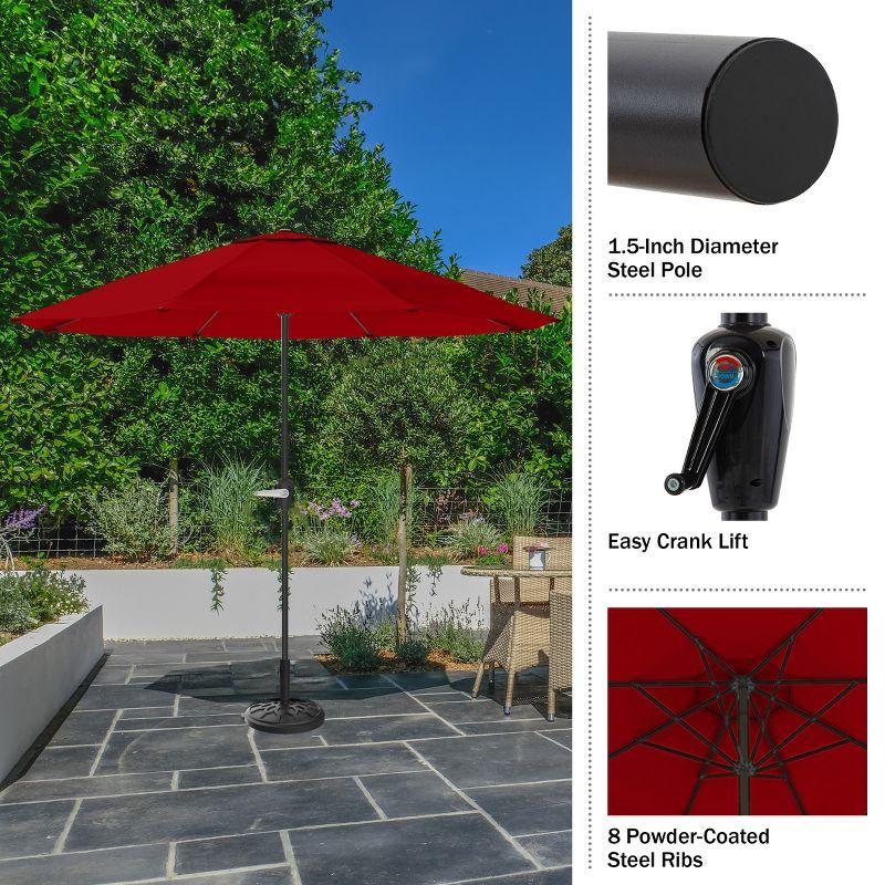 9-Foot Red Polyester Outdoor Umbrella with Easy Crank