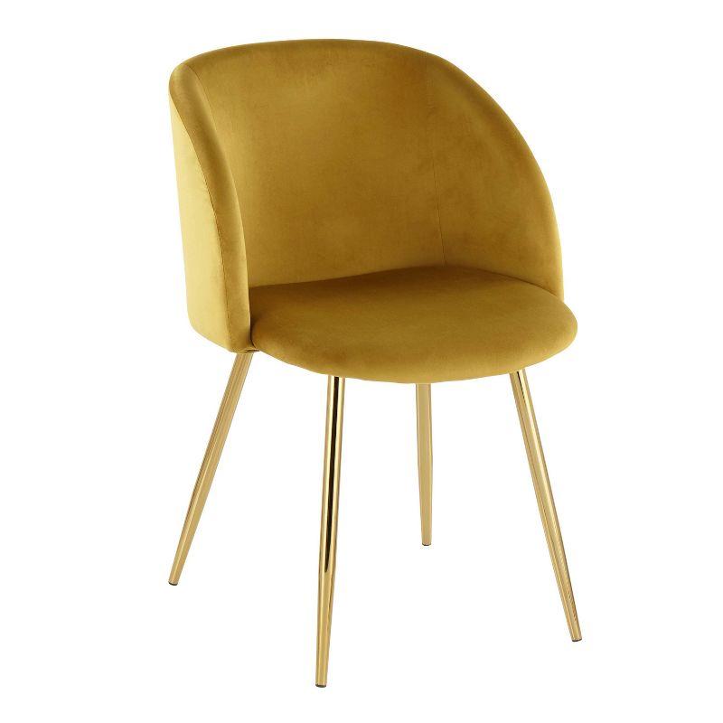 Set of 2 Fran Contemporary Dining Chairs Steel/Velvet Gold/Chartreuse - LumiSource: Padded Bucket Seat, Walnut Legs, Chrome-Plated Finish