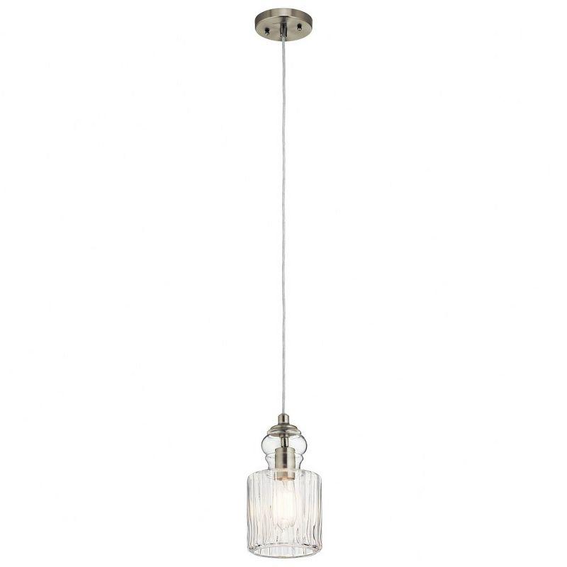 Riviera 10.75" 1 Light Pendant with Clear Ribbed Glass in Brushed Nickel